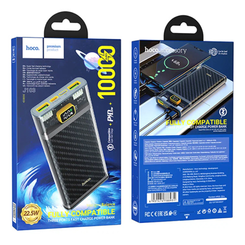 Пзу hoco j103 10000mah (pd20w/qc3.0/22.5w) прозрачный серый