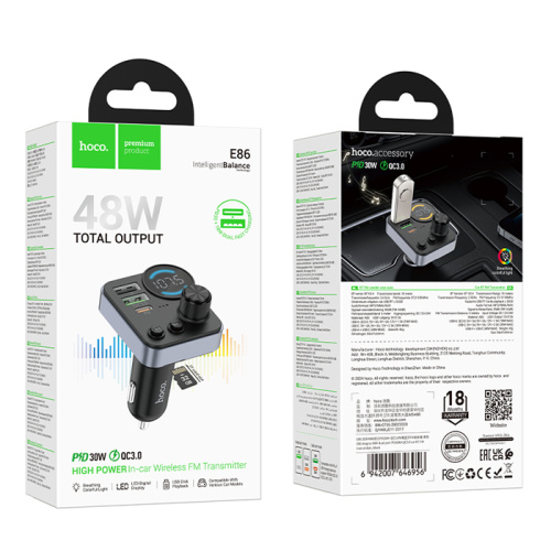 Fm-модулятор hoco e86 (pd48w/qc3.0) черный