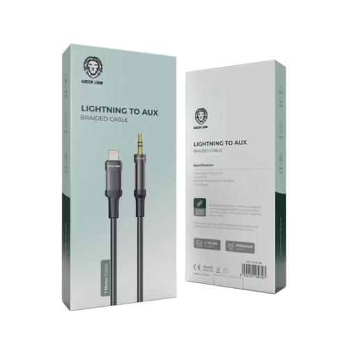 Кабель адаптер green lion lightning/3.5 aux (12cm) черный