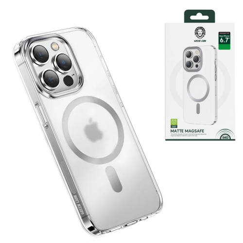Чехол-крышка green lion matte magsafe case для iphone 14 pro серебристый