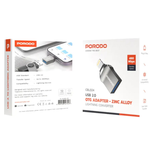 Otg porodo cbl024 lightning/usb 2.0 серый