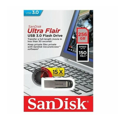 256gb (3.0) usb sandisk cz73 ultra flair (150mb/s) серебристая