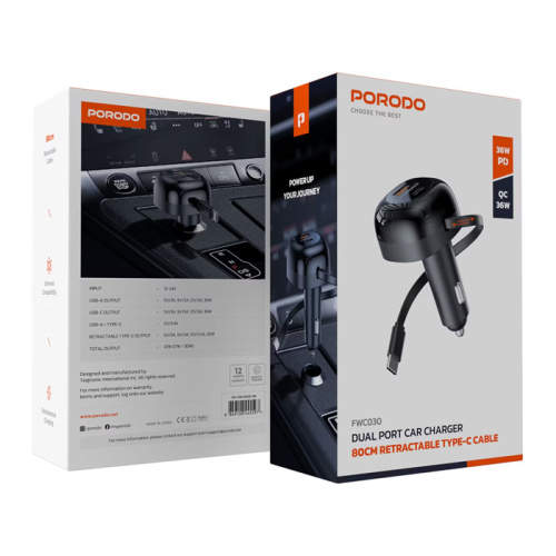 Азу porodo pd-fwch030-bk type-c/usb (36w/36w) черный