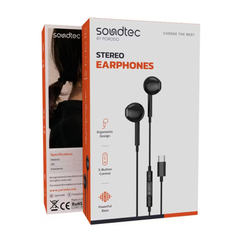 H/f (type-c) porodo soundtec pd-stcep-bk черные