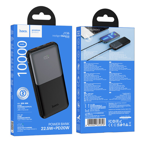 Пзу hoco j136 10000mah (22.5w) черный