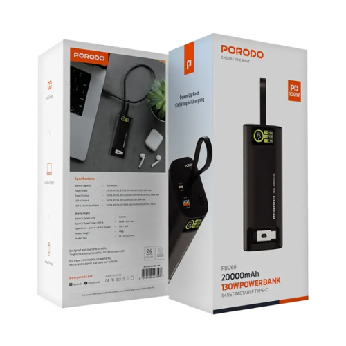 Пзу porodo pb066 20000mah (100w) черный
