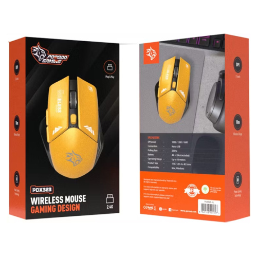 Мышь игровая porodo pdx323-yl беспроводная желтая