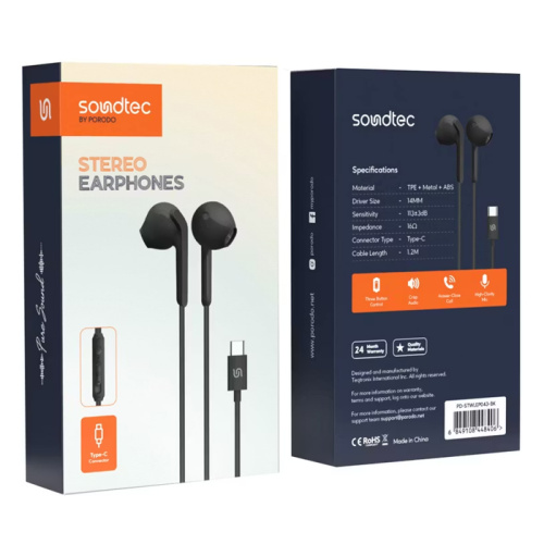 H/f (type-c) porodo soundtec pd-stwlep043-bk черные