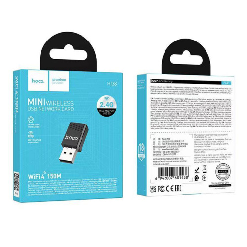 Адаптер hoco wi-fi 4 hi38 2,4g черный