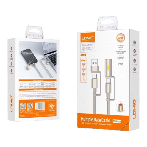 Кабель ldnio lc18 (4в1) usb/type-c/lightning (65w) 1.2m золотистый