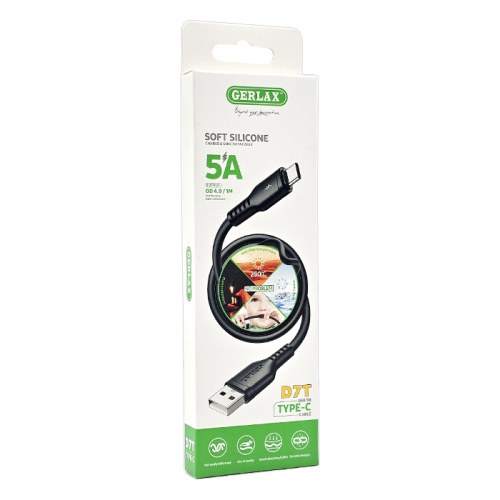 Кабель usb gerlax d7t type-c 5a/1m черный