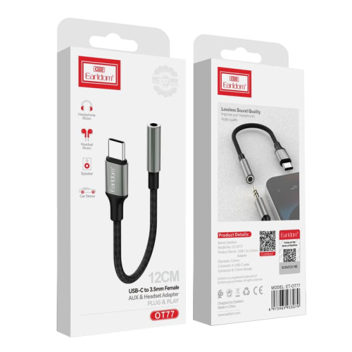 Переходник 3.5mm/type-c earldom ot77 черный
