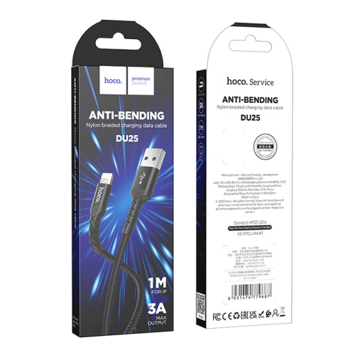 Кабель usb hoco du25 lightning (3a) черный