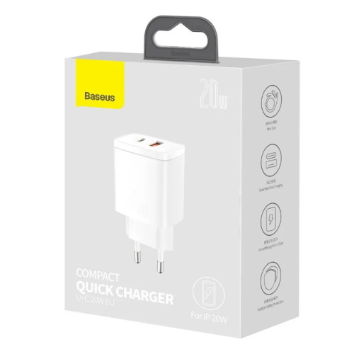 Сзу baseus usb/1c 20w белое (ccxj-b02)