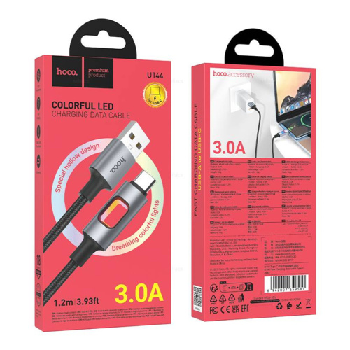Кабель usb hoco u144 type-c 1m (3a) черный