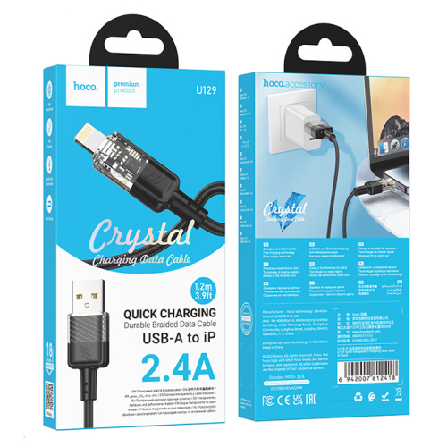 Кабель usb hoco u129 lightning 2,4a черный