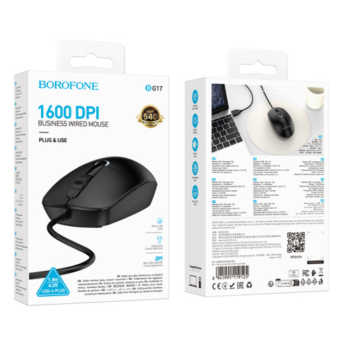 Мышь borofone bg 17 проводная черная