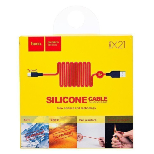 Кабель usb hoco x21 type-c 1m (3a) красный