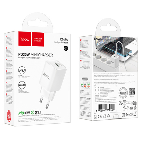 Сзу hoco c149a (pd30w/qc3.0) белое