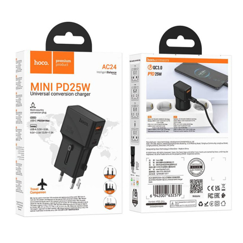 Сзу hoco ac24 eu/uk/us/aus (pd25w) чёрное 