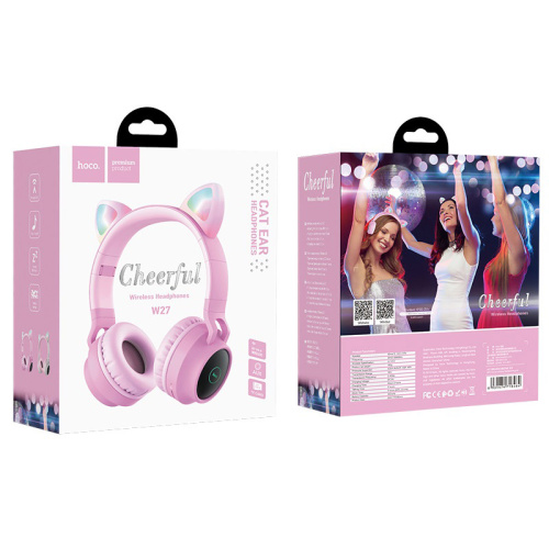 Беспроводные наушники hoco w27 cheerful (большие) розовые