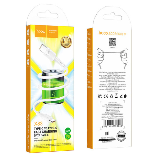 Кабель type-c hoco x83 type-c (60w) белый