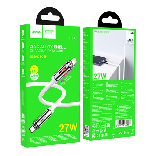 Кабель type-c hoco u136 lightning (27w) белый