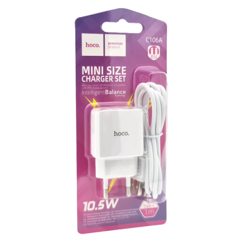 Сзу hoco c106a type-c (usb/10.5w) белое
