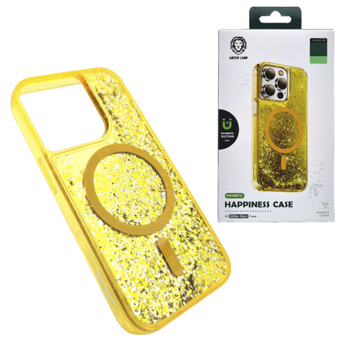 Чехол-крышка green lion happiness case magnetic для iphone 14 pro прозрачно-золотой