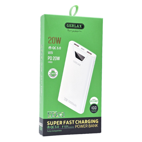 Пзу gerlax p119p 10000mah (qc3.0/20w) белый