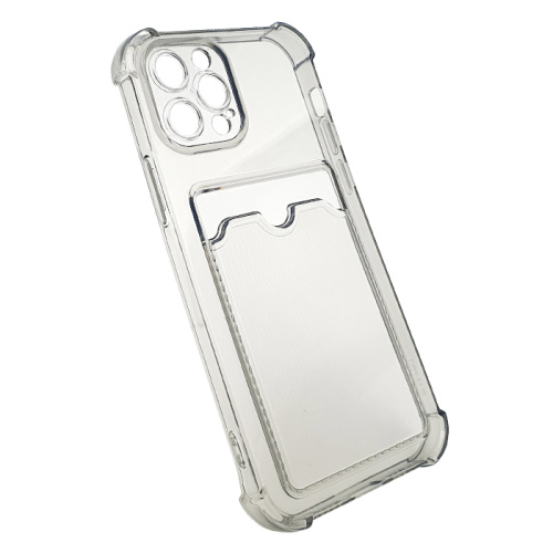 Чехол-силикон card holder iphone 12 pro (6.1) темно-прозрачный
