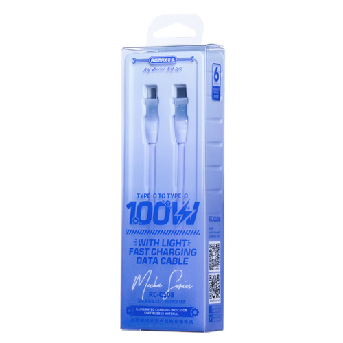 Remax mecha series 100w liquid silicone fast charging data cable with light 1.2m rc-c108 (t.c to t.c) white