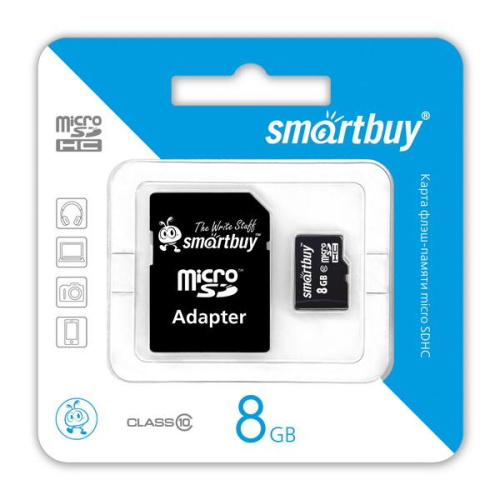 Micro sd 8gb smartbuy class10 + sd адаптер 