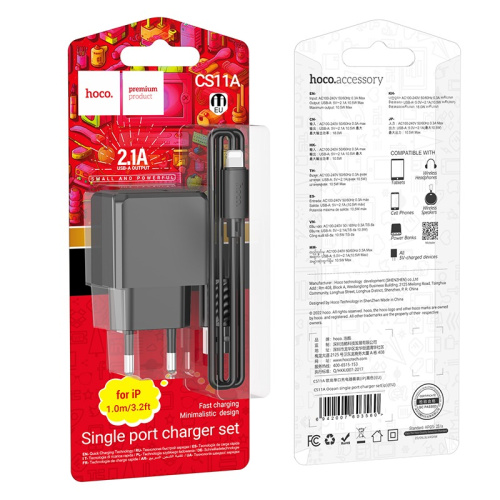 Сзу hoco cs11a lightning (usb/2.1a) черное