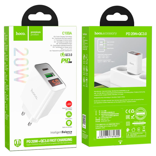 Сзу hoco c100a (usb/pd20w) белое