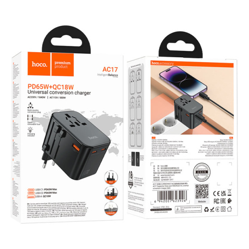Сзу hoco ac17 eu/uk/us/aus (pd65w) чёрное