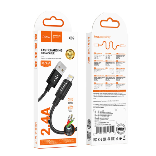 Кабель usb hoco x89 lightning 2m (2.4a) черный
