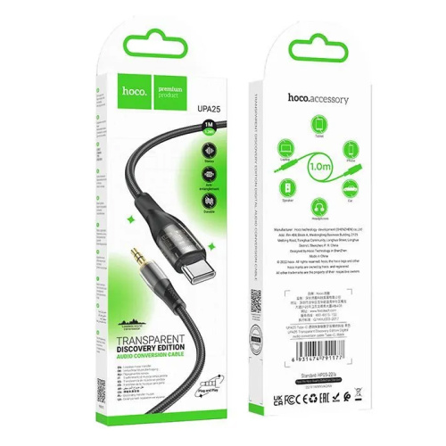 Шнур aux hoco upa25 3.5/type-c (1м) черный