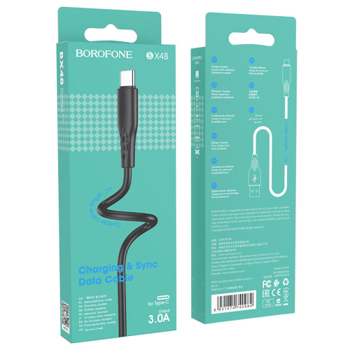 Кабель usb borofone bx48 type-c черный