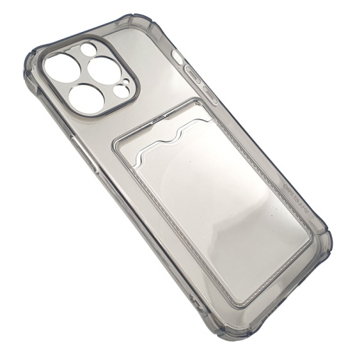 Чехол-силикон card holder iphone 13 pro max (6.7) темно-прозрачный