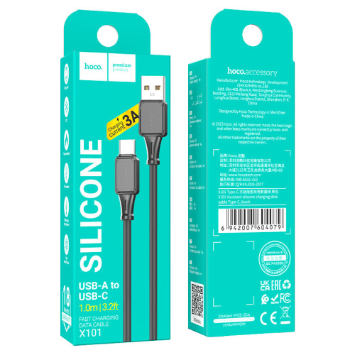 Кабель usb hoco x101 type-c черный 