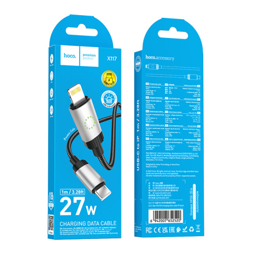 Кабель type-c hoco x117 lightning 1m черный