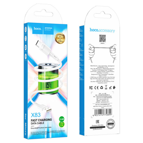 Кабель usb hoco x83 micro (2.4a/1m) белый