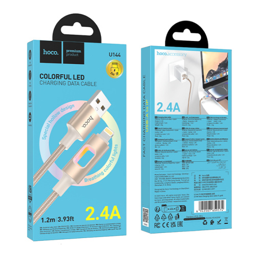 Кабель usb hoco u144 lightning 1m золотистый