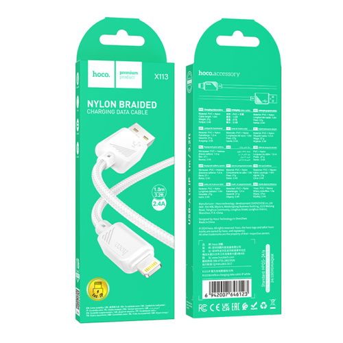 Кабель usb hoco x113 lightning белый