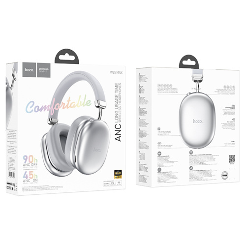 Беспроводные наушники hoco w35 max anc с микрофоном 90h (большие) серебристые