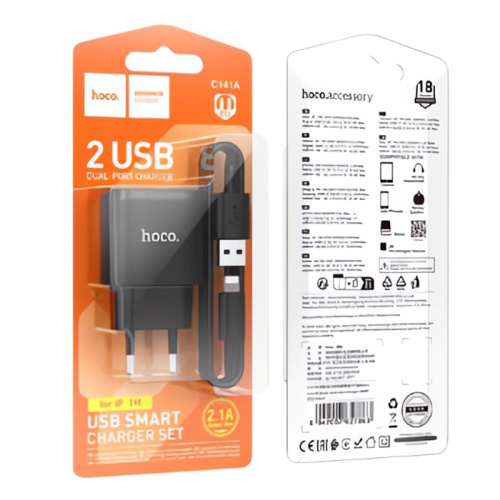 Сзу hoco c141a lightning (2usb/2.1a) черное