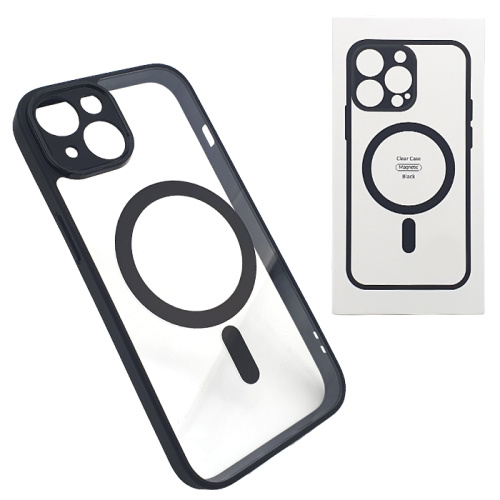 Чехол-силикон #69 clear case magsafe с закрытой камерой (magnetic) для iphone 14 (6.1) черный