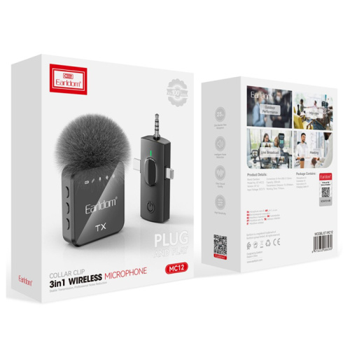 Петличный микрофон earldom mc12 3в1 черный