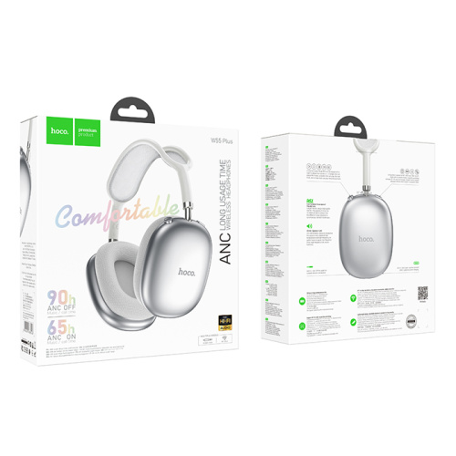 Беспроводные наушники hoco w55 plus с микрофоном (большие) серебристые